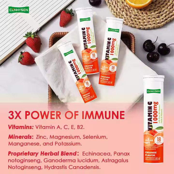 OEM ODM Vitamina C compresse effervescenti 1000mg Oltre 20 Vitamine Erbe minerali Supporto immunitario