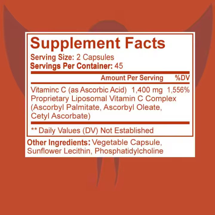 Capsule di vitamina C liposomale pura supportano la salute della pelle e delle unghie dei capelli