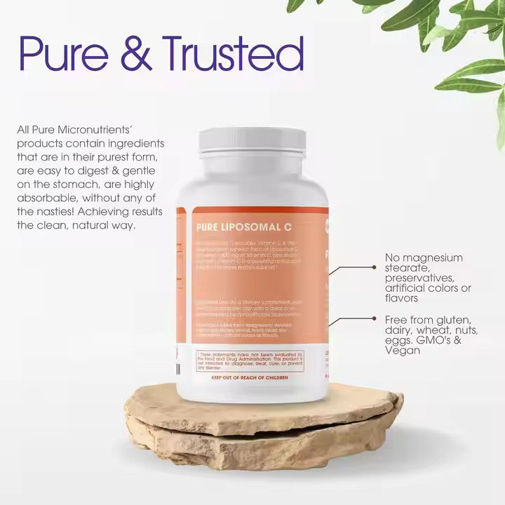 Capsule di vitamina C liposomale pura supportano la salute della pelle e delle unghie dei capelli