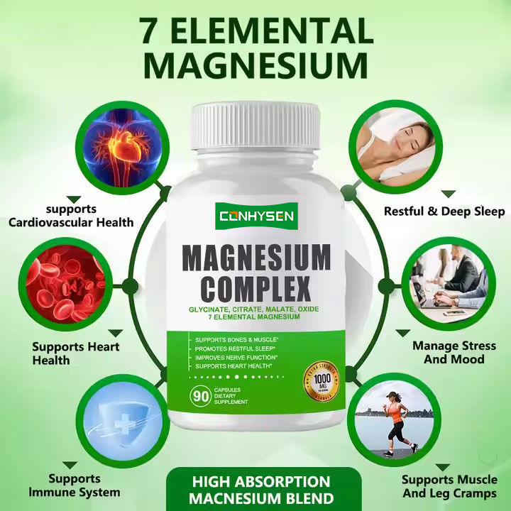 Complesso di magnesio Capsule Citrato ossido Glicinato Malato Supplemento per sostenere le ossa Muscolo