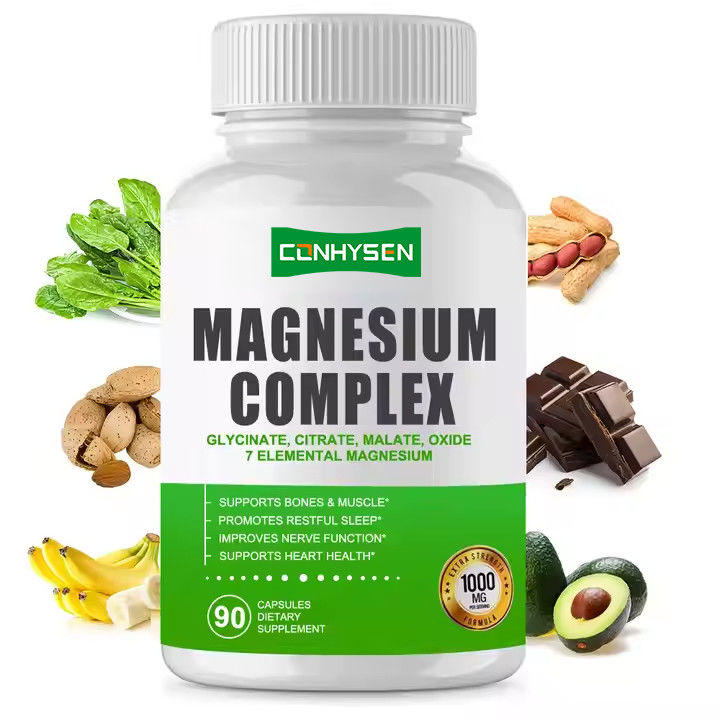 Complesso di magnesio Capsule Citrato ossido Glicinato Malato Supplemento per sostenere le ossa Muscolo