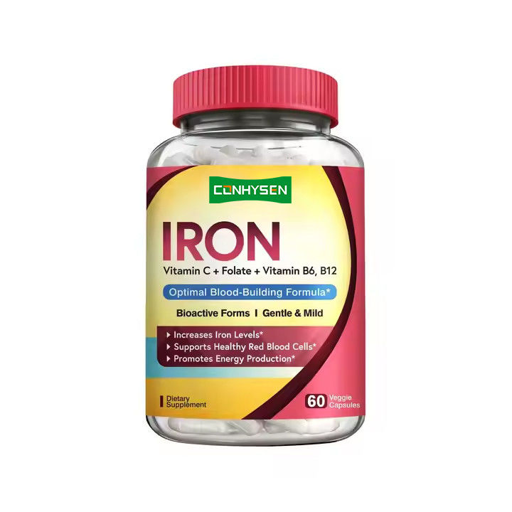 Capsule di ferro con vitamine Supplemento di supporto Cellule rosse del sangue Formazione 60 capsule