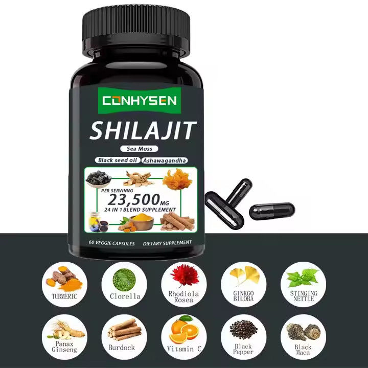 OEM Himalayan Shilajit Capsule Acido fulvico Minerali Acido marino Muschio Acido naturale Miscela migliora l'energia