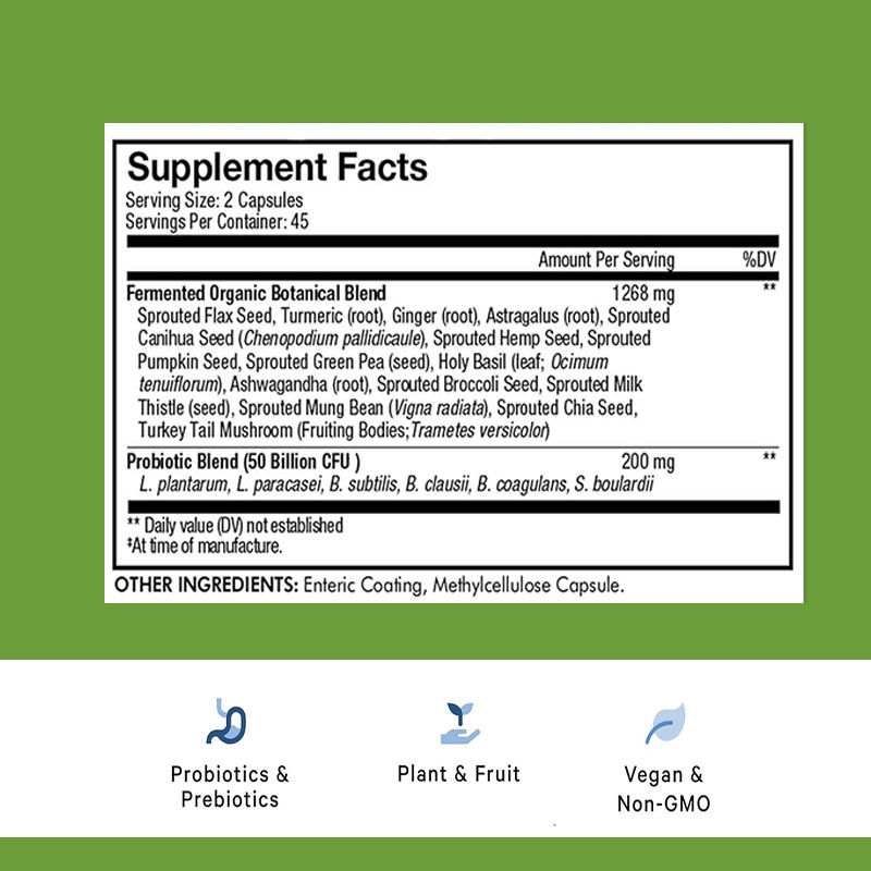 Capsule di probiotici Private Label Supportano una migliore digestione con miscela botanica biologica fermentata