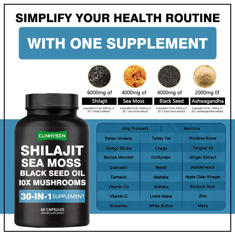 Shilajit capsule con olio di semi neri di muschio marino integratore alimentare per il supporto immunitario
