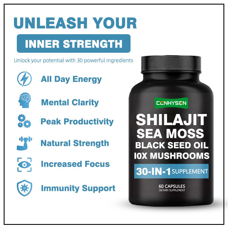 Shilajit capsule con olio di semi neri di muschio marino integratore alimentare per il supporto immunitario