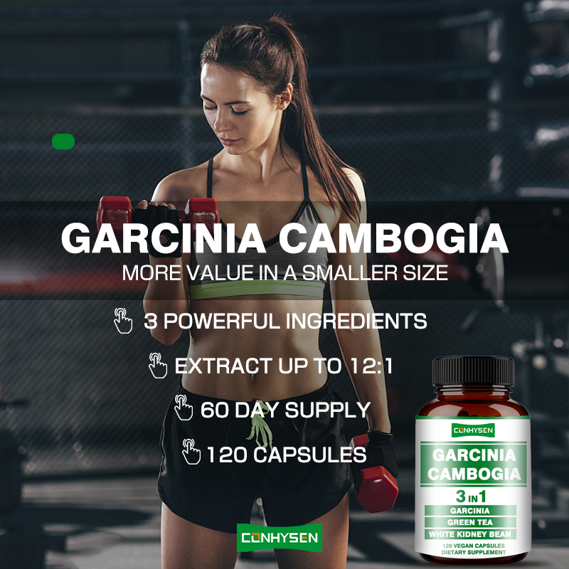 Vendita a caldo Capsule di Garcinia Cambogia 3 in 1 Capsula vegana Promuove la produzione di energia con il tè verde