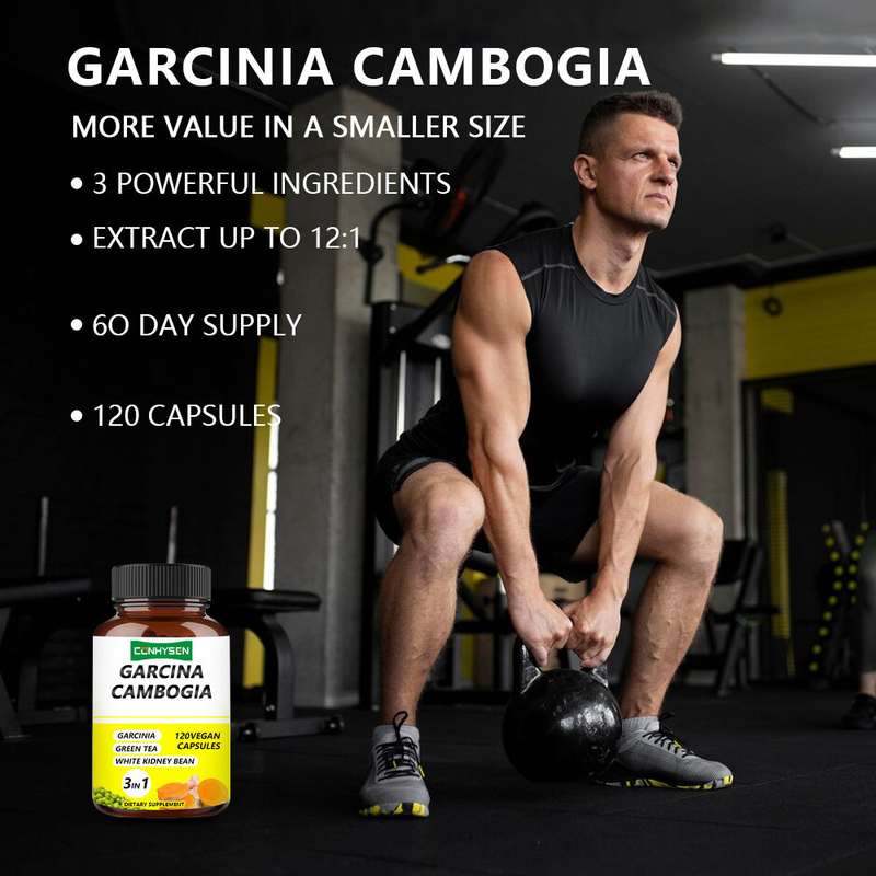 Capsule di Garcinia Cambogia fornite dalla fabbrica con 3 ingredienti premium in 1 per aumentare la produzione di energia