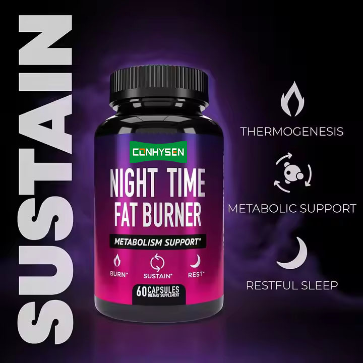 Etichetta personalizzata Bruciatore di grasso notturno Supporto al metabolismo Brucia calorie Dormi profondamente Svegliato rinfrescato