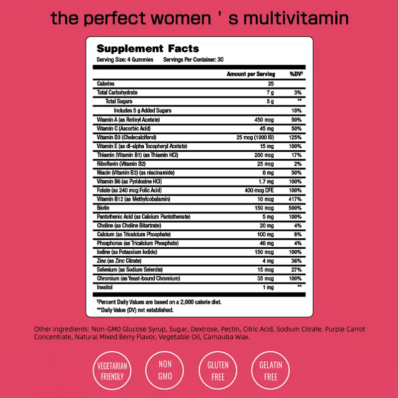 Gommosi Multivitaminiche Vitamina B Biotina Donna per Immunità Integratore per la Salute per Gommosi alla Vitamina C