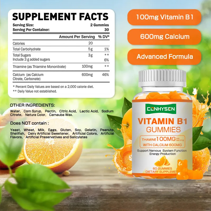 Etichetta privata Vitamina B1 gomme aumenta l'energia Promuove la salute del cuore Mantenere la salute Fornitura naturale