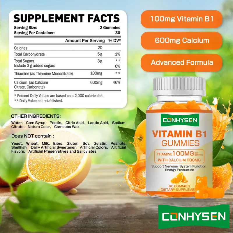 Etichetta privata Vitamina B1 gomme aumenta l'energia Promuove la salute del cuore Mantenere la salute generale Fornitura naturale
