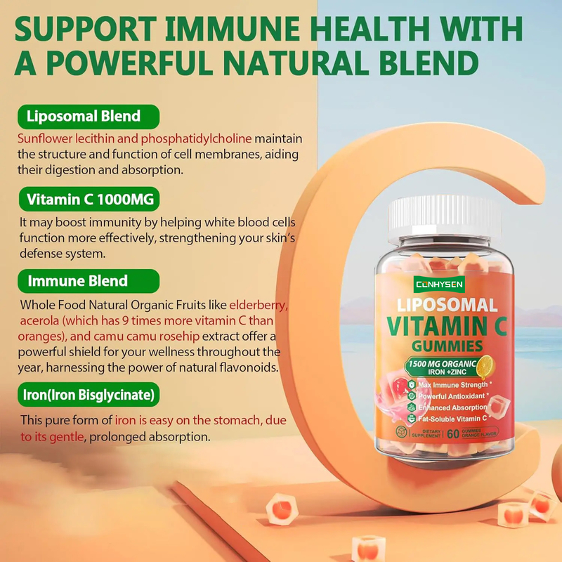 Etichetta privata Senza zucchero Organico Supplemento di ferro e zinco Supporto Migliora la salute della pelle Vitamina C Gomme