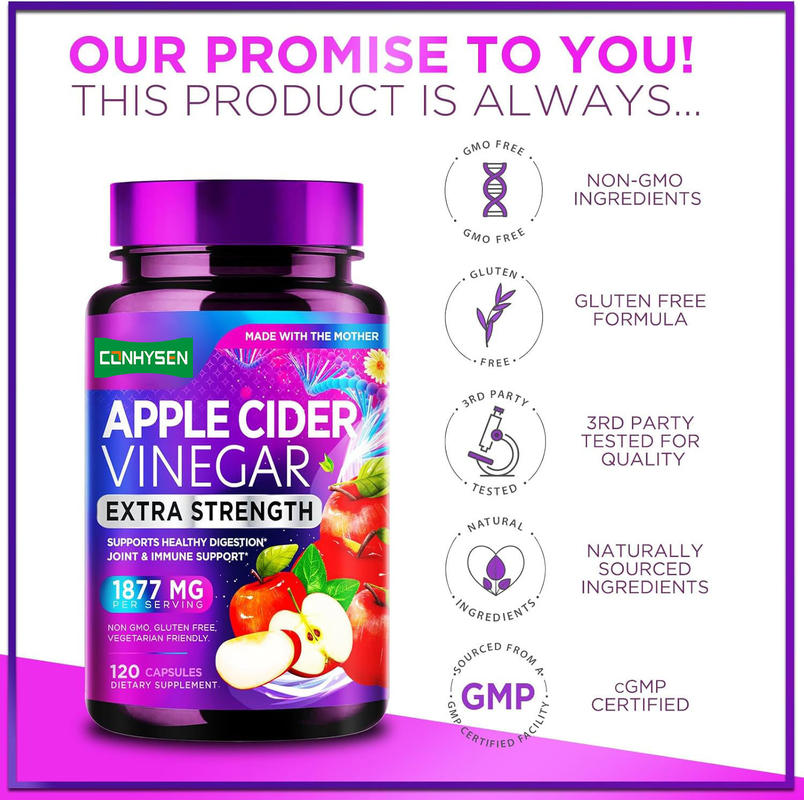 Capsule di Aceto di Sidro di Mele Extra Forza Supporta Una Salute Digestione Jiont & Supporto Immunitario