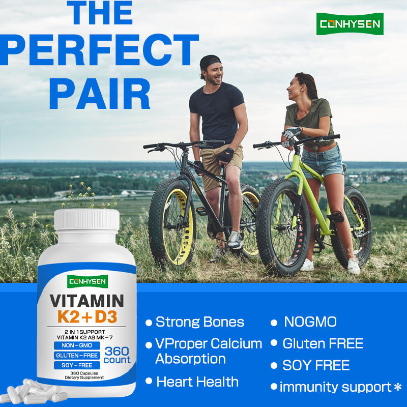 Personalizzazione Vitamina K2 D3 Capsule 2-in-1 Supporto Capsula Aumenta la salute delle ossa del cuore e del sistema immunitario