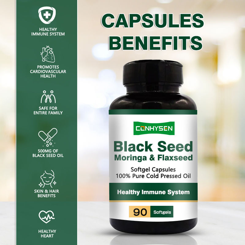 Softgels all'olio di semi neri 1000mg per capelli e pelle, durata 24 mesi