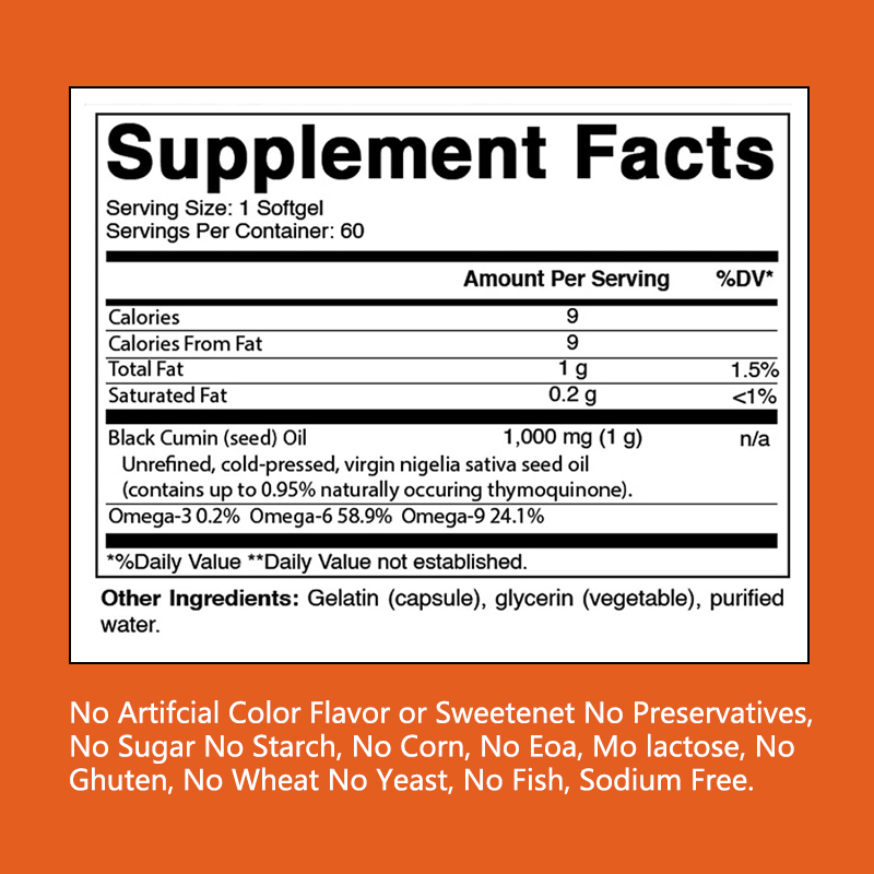 Softgels all'olio di semi neri 1000mg con Omega-3 6 9 per il supporto antiossidante