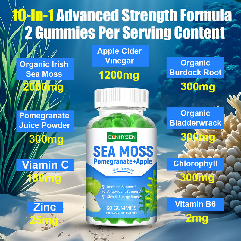 Integratore 10-in-1 Formula Sea Moss Gummies Premium Personalizzato per Pelle Liscia