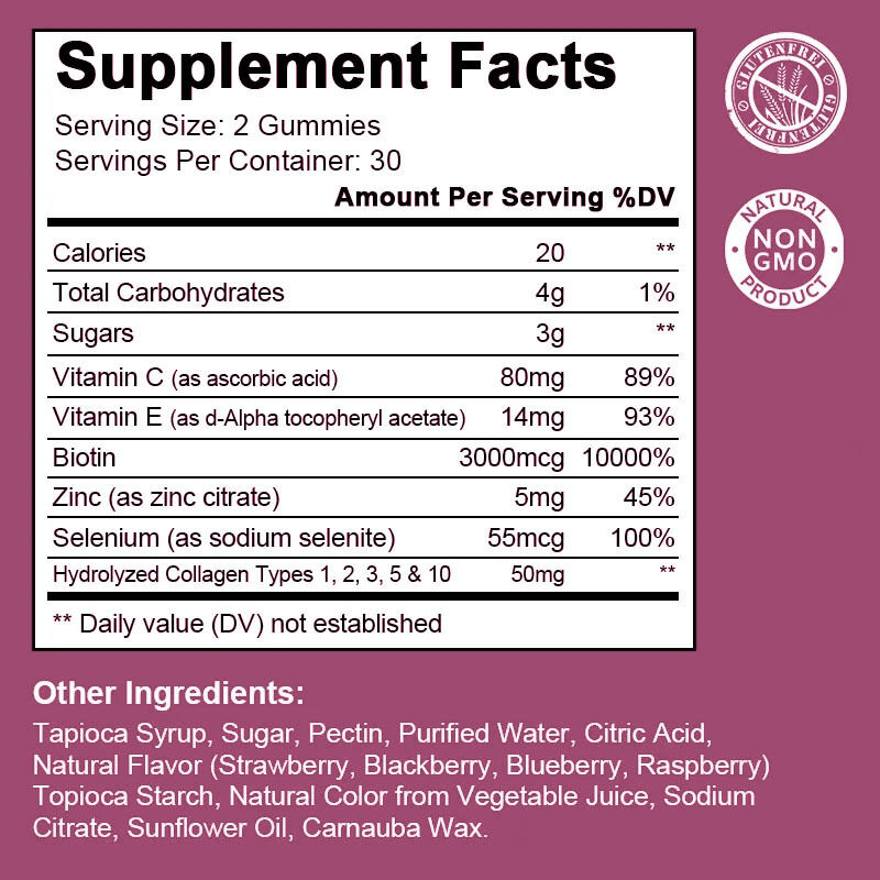 60 pezzi di collagene per gomma di bellezza integratore alimentare per capelli adulti pelle sana zucchero equilibrato in bottiglia