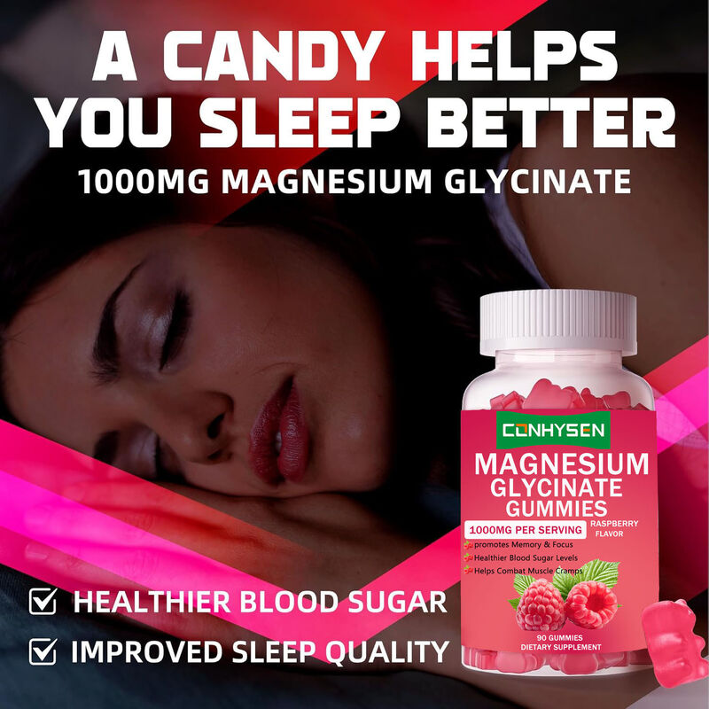 Vendita a Velocità Vegan Vitamina D Supplemento dietetico Migliora la qualità del sonno Magnesio Glicinato Gommi