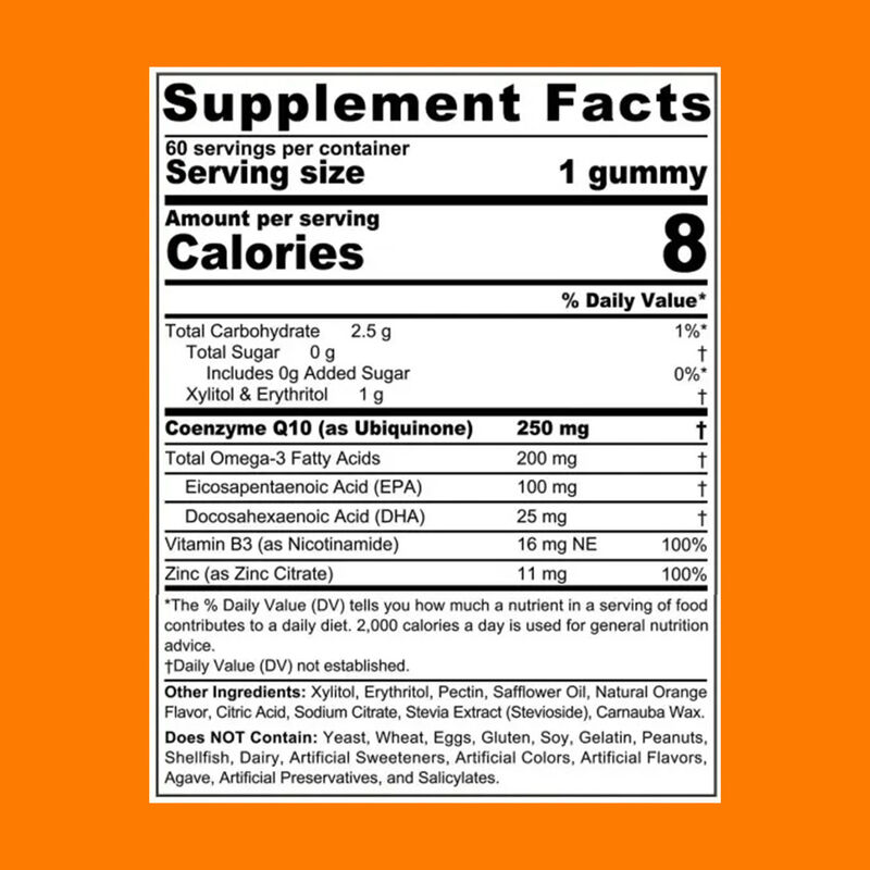 Vigo-COQ10-250mg gommettes riempite con Omega-3 Vitamina B3 e zinco Coenzima Q10 Supplementi per la salute del cuore Energia cellulare