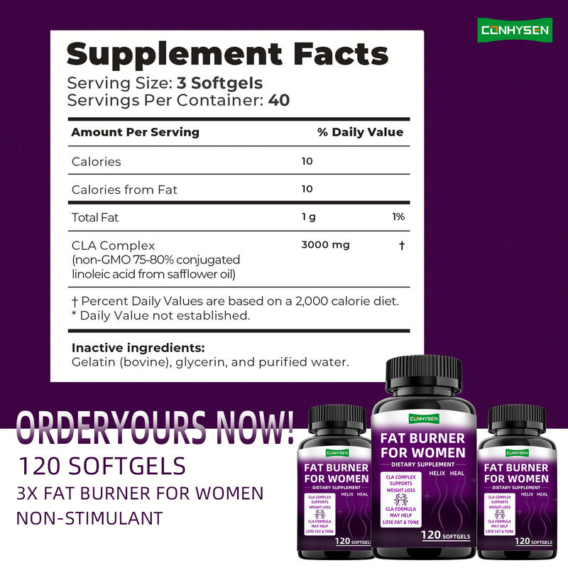 Marchio privato Capsule bruciatori di grasso CLA Complesso integratori alimentari Promuove muscoli per le donne Pillole dimagranti Fibra alimentare