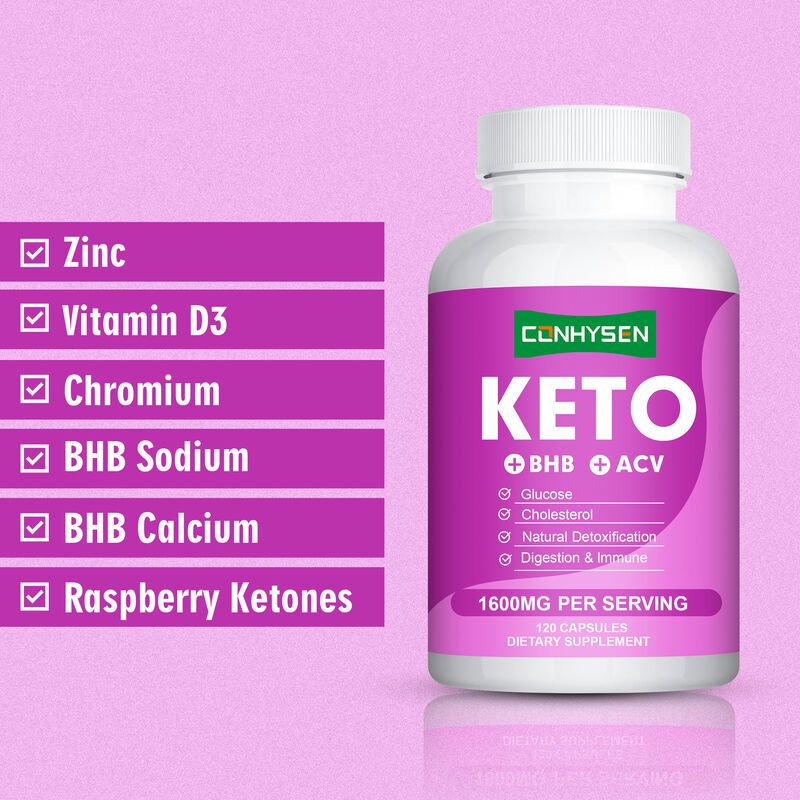 Capsule Keto OEM ODM con BHB ACV Vitamine Zinco Cromo Supporta Attività Metabolica Efficiente Pillole per la Perdita di Peso