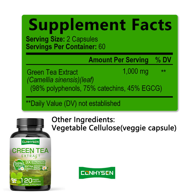 Capsule di tè verde ricche di EGCG Supplemento antiossidante Supporto immunitario Perdita di peso Diminuzione pillola bruciatore di grasso