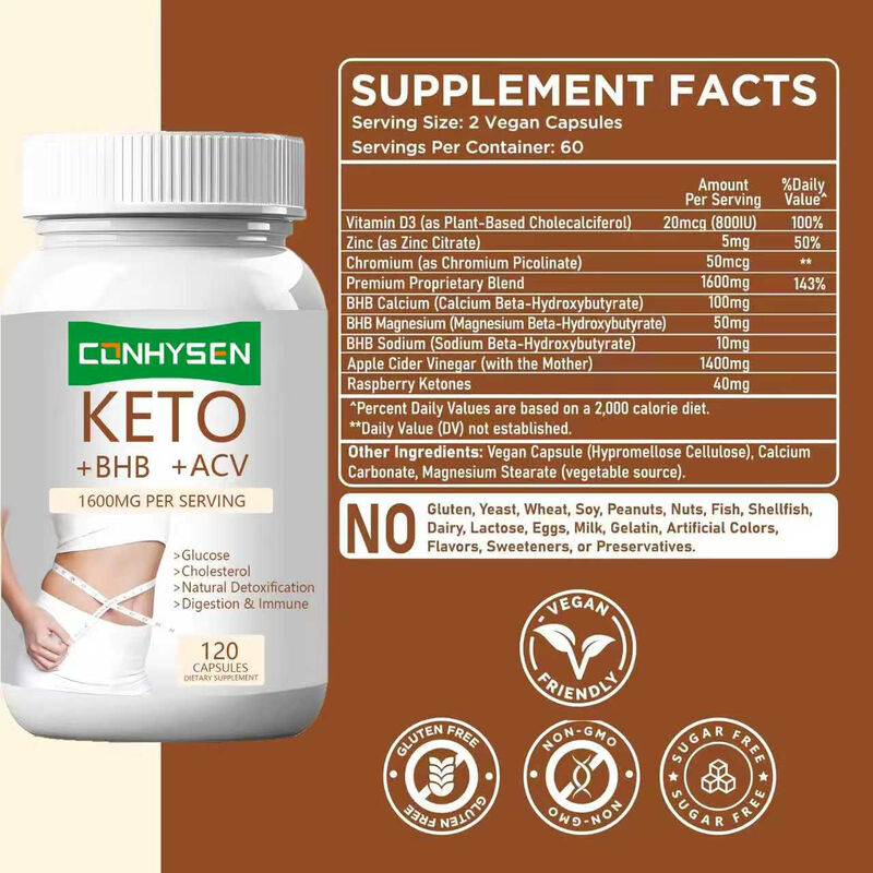 Capsule Private Label Keto+ACV+BHB con BHB e Aceto di Mele per Controllo del Peso, Aumento di Energia, Concentrazione e Brucia Grassi