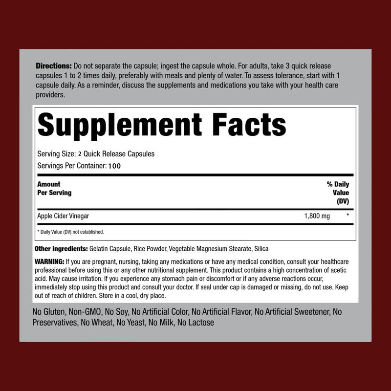 OEM/ODM Supplemento di ACV Supporto Digestione & Detox Gestione del peso Capsule di Aceto di Sidro di Mele per Uomini Donne