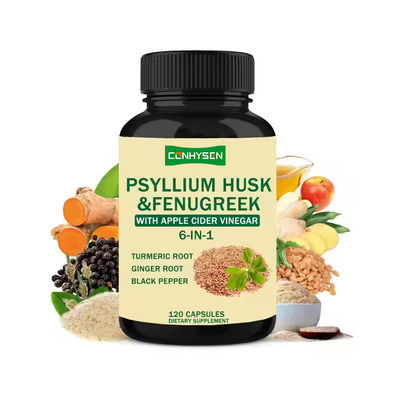 Capsule di Psyllium Husk e di Fenugreek con capsule di supplemento erboristico a base di curcuma 6-in-1