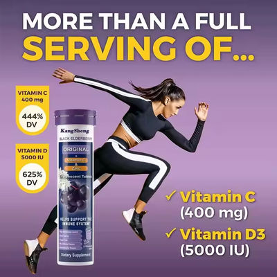 Black Elderberry Effervescent Tablet con Estratto di zinco di vitamina C Supporto al sistema immunitario