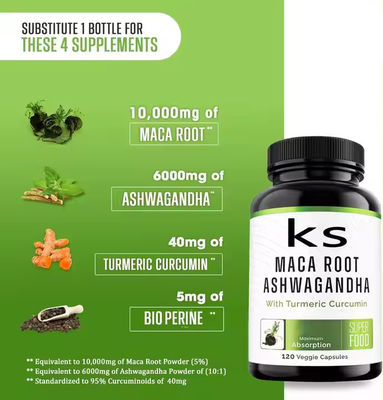 Capsule per il miglioramento maschile Supplementi di radice di maca Rilassante energia nervosa con Ashwagandha